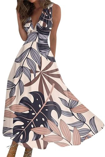 Kleid Damen Sommerkleid Damen Leicht Strandkleid Brautjungfernkleider Ballkleider Tunika Damen Knielang Boho Ärmellose Tunika Kleid Kleid Langarm Damen Festliche Kleider（4-Complexion,XL）
