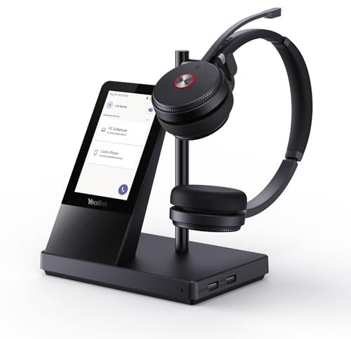 Yealink WH66 Wireless Headset with 4 Screen, DECT Headset for Teams,Zoom Skype,Bluetooth Headset with 525ft Range, Speaker,14h Call Time, Headset for Desk Phone