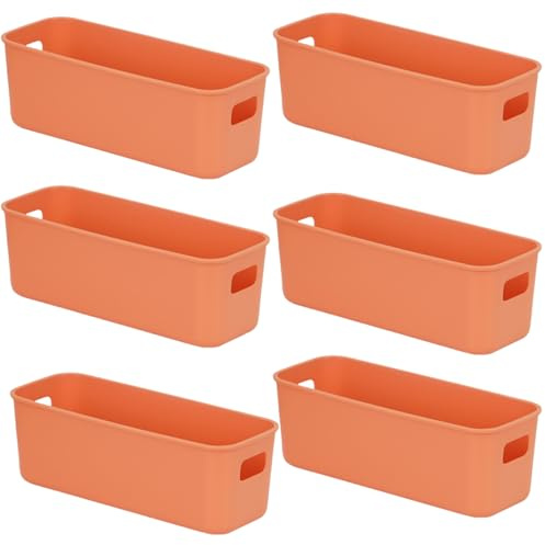 EURXLQ 6 Pack Orange Aufbewahrungsbox Kunststoff 28 cm Klein Aufbewahrungskorb Boxen Eng Aufbewahrung Organizer Box Körbe Aufbewahrung für Regal Küchen Badezimmer Kunststoffbox 28×10×11cm