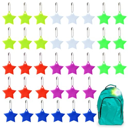 VEGCOO 36 Stück Sicherheits Reflektor Anhänger, Bunter Reflektierender Anhänger Reflektor Kinder Reflektor Anhänger für Fahrrad Gepäck Schultasche