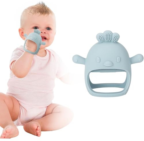 Jouets de Dentition en Silicone pour Bébé | Gant et Anneaux Réfrigérants pour Soulager les Douleurs | Grignoteuse (Bleu)