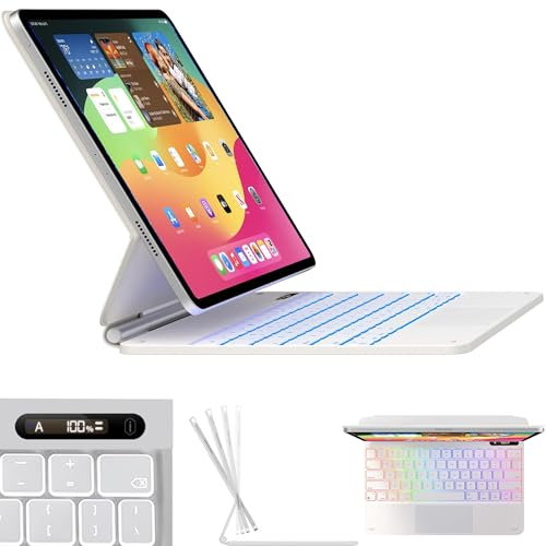 Snugg iPad Pro 11 Case with Keyboard (M4) with Apple Pencil Holder & Live Battery Display - Wireless Bluetooth Backlit Magic Keyboard 11 Case for iPad 11 Case with Keyboard - White