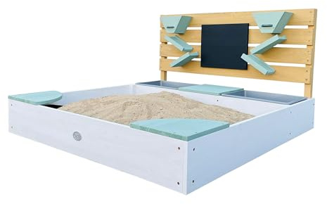 AXI Cato Sandkasten aus Holz mit Behältern für z.B Wasser, Stauraum, Kreidetafel & Spielwand - Weiß und Grün | Sandkasten inklusive Trichter | Mit Plane & Bodentuch | 105x100x58,5 cm