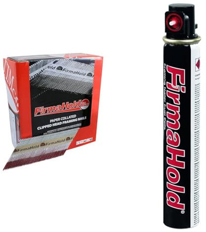 TIMCO FirmaHold Collated Clipped Head Nails - Shank 3.1-90mm - Silver - Box of 2200 & FirmaHold Framing Fuel Cell - Box of 2-80ml
