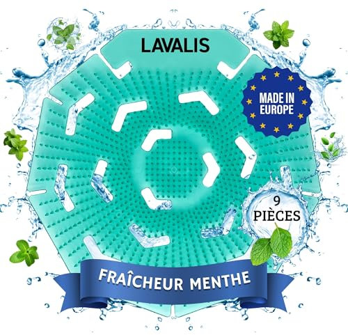 Lavalis Urinalsieb (9 Stück) Duft Minzfrisch, Spritzschutz fürs Männer WC, Urinal Einleger Matte für jedes Pissoir, 30 Tage Frischewirkung, rund grün