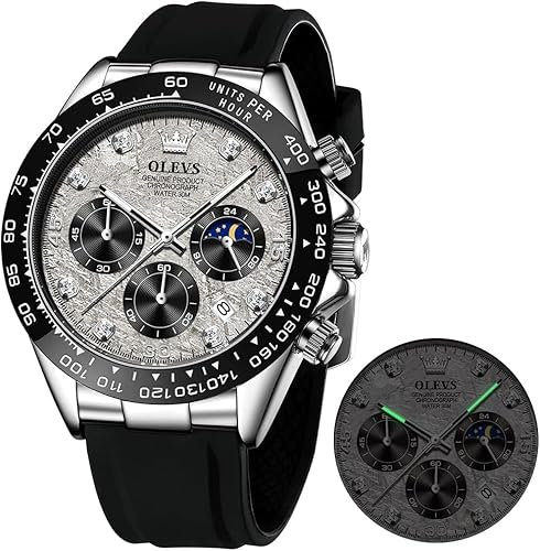 OLEVS Herrenuhr Business Luxus Diamond Moon Phase Männliche Uhr Chronograph Grau Zifferblatt Mode Kleid wasserdichte Datum Analoge wasserdichte Männer Armbanduhr