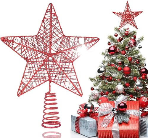 Baumkronensternstern Baumspitze Ausgehöhlte Tannenbaumspitze Stern Ideale Christbaumspitze Dekoration Ornament Rot Für Weihnachtsbaumspitze, Dekoration Für Innenbereich, Party, Schlafzimmer