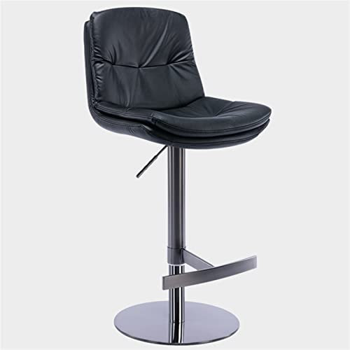 Höhenverstellbarer Barhocker mit Rückenlehne – Titan gebürsteter Edelstahl, Ledersitz – schwere Basis – perfekt für Kücheninsel, Theke und Bar – hergestellt in China