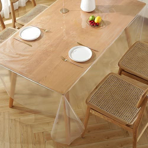 MEGYAD Transparente Tischdecke: 0,13mm wasserdichte Durchsichtige PVC Glasklare Tischfolie, 140x220cm Fettdichte Eckige Tischdecke für Küche Outdoor Tischschutz