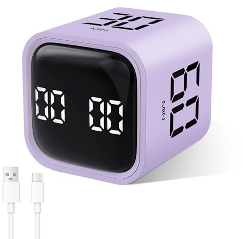 Cuteefun Pomodoro Timer, Drehbarer Cube Timer, 5/10/30/60 Minuten & Countdown, Digitale Eieruhr mit Vibration, Kurzzeitwecker mit Einstellbarem Ton für Kinder, Küche, Sport, Studium, Arbeit, Violett