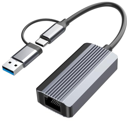 2.5G USB LAN Adapter, 2-IN-1 USB-C Ethernet Verkabelter Netzwerkadapter 100/1000/2500Mbps LAN Adapter für PS4, PS5, Switch, Steam Deck, XPS, TV Box, iPad, MacBook, Smartphone, Tablet