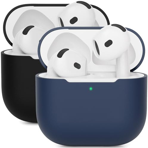 2PCS Mocarheri Silikon Hülle Schutzhülle Kompatibel mit AirPods 4 Gen (2024), Ultra-dünnes, Silikon Stoßfeste Weiches Schutzhülle für AirPods 4, Front-LED Sichtbar (Schwarz/Dunkelblau)