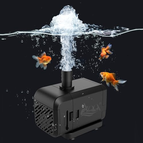 AQQA Aquarium Wasserpumpe, 3500L/H Ultra-leise Aquarium Tauchpumpe, 3.3m Hoher Lift Aquarium Pumpe mit Seite/Unten Absaugung für Teich, Brunnen, Garten, Pool, Hydroponik
