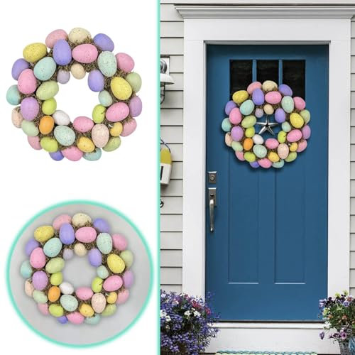 Osterkranz 40 cm Frühlingskranz mit Ostereiern, Bunter Ostereier-Kranz, Eierkranz, Ostern Dekokranz mit Eiern, Künstliche Eier Kränze für Tür Wand Fensterdeko Frühling Deko Tischdeko Ostergeschenk