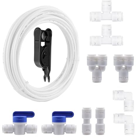 HAXIHA Wasserzulaufleitung Universal Anschluss-Set 10 M,Kühlschrankschlauch,10 Stück RO Water Filter Fitting Schlauchverbinder,für 3/8 Zoll Schlauch.Wasserschlauch(Y+T+I+L Typ Combo+Absperrventil)
