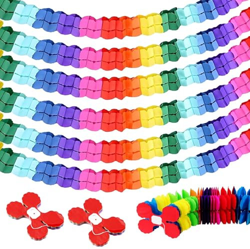 6 Stück Bunt Girlande Papier Deko, Dekoration Papiergirlanden, 3 m Vierblättriges Kleeblatt Design, Girlanden Geburtstag, Hängende Partydekoration für Geburtstag, Hochzeit, Karneval, Fasching