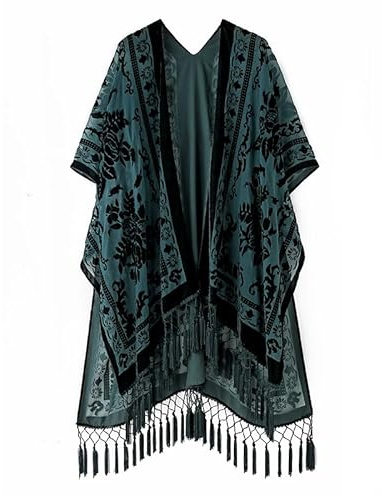 BohemyanRace Women's Coverups Burnout Velvet Cardigan Casual Outfit Long Cover Up Kimono with Tassel