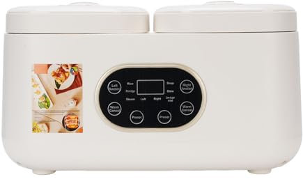 Doppelter Langsamer Kocher, Multifunktional 2L+2L -Reiskocher mit Lebensmitteldampfer, 2 in 1 Elektretopf mit, Kochen Sie 2 Gerichte Gleichzeitig für Partys, Versammlungen und (EU-Stecker 220V)