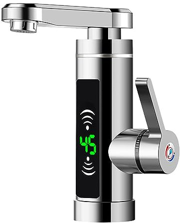 ROGONPDK 3000W Wasserhahn Elektrische | 360°Drehbarer Wasserhahn | Bad Sofort Warm Armatur | Durchlauferhitzer Wasserhahn für Küche Badezimmer | mit LED Temperaturanzeige & Wasserpfeife (Silber)