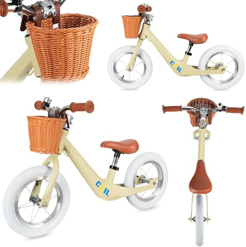 COIL Kinderlaufrad, Fahrrad-Laufrad Lauflernrad, Rutscher, Balance Bike, Rahmen aus Magnesiumlegierung, 12-Zoll-Lufträder, Korb, Klingel, ab 2 Jahren und bis 30 kg