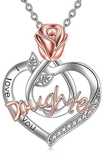 TOUPOP Gifts for Daughter Daughter Necklace from Mum Dad Sterling Silver I Love You Jewelry Birthday Christmas Gifts