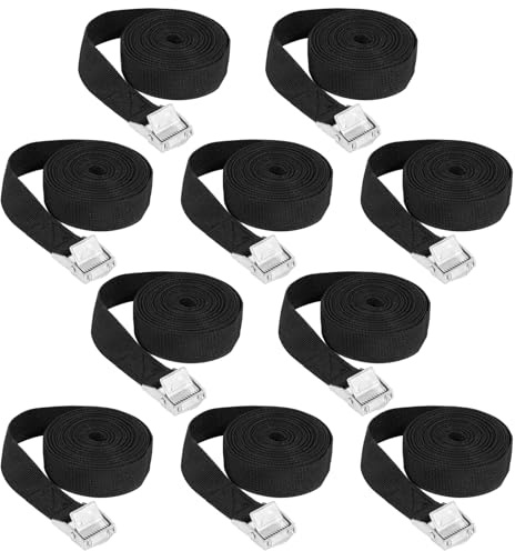 Zorplex 10 Pièces de Sangle Arrimage, 4m x 2.5cm, Sangle à Cliquet avec Boucle de Serrage, Sangle de Serrage Réglables, Sangles d'arrimage pour Moto, Voiture, Porte Vélo, Bagage, Noir (10, 400*25cm)