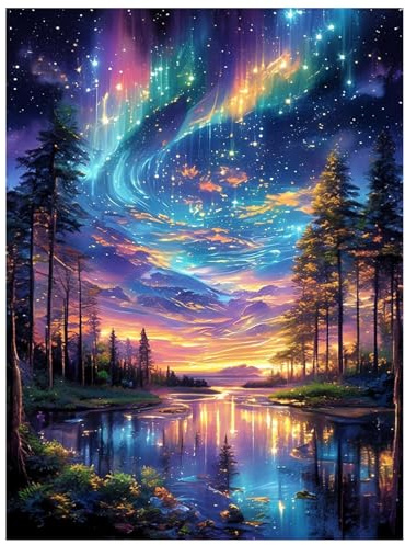Qiukoo Diamond Painting Erwachsene Landschaft Sternenhimmel – 5D Diamond Painting Kits für Erwachsene zum Basteln – Diamant Malerei Set für kreative Freizeit & Haus Dekoration 30x40cm