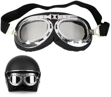 Fliegerbrille, Motorradbrille, Retro Pilotenbrille für Damen und Herren, Motorradbrille für Brillenträger, Klare Sicht, Herren Crossbrille Motocrossbrille für Motorcycle Bike Outdoor-Sportarten