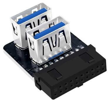 CY Reverse Type Angled Dual USB 3.0 Type-A Female to Motherboard 20/19 Pin Box Header Slot Adapter 10Gbps Vertical Type Card 90 Degree