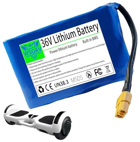 WSDAV Batterie pour Hoverboard, Batterie Lithium 36 V 2 Ah, kit Moteur 0-72 W avec BMS.
