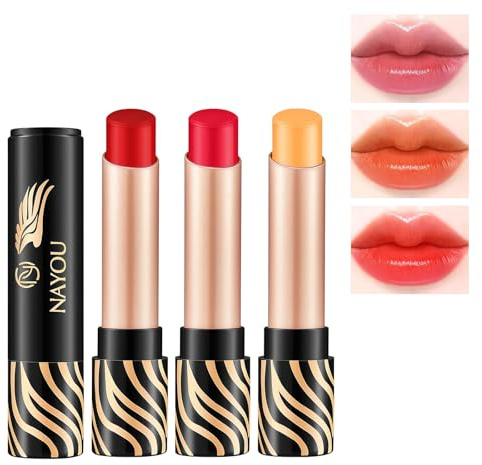 Flintronic Lippenstift Temperatur Farbwechsel Set, Lip Balm PH-Lippenstift mit Farbwechseleffekt für Damen Mädchen, Langlebige Lippenbalsam Farbanpassend Natürlich, Pflegender Lippenstifte, #E 3pcs