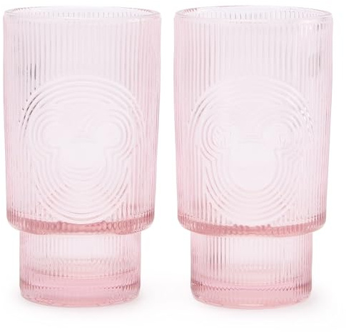 Disney Store Official Verres roses inspirés de Mickey, lot de 2 gobelets texturés, collection Home Haven, H 14 cm