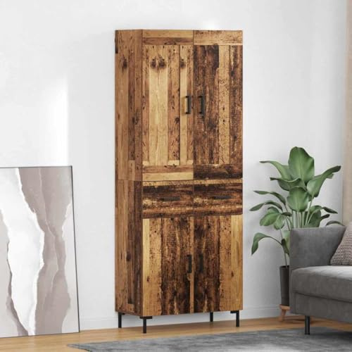 WRJENFSC Buffet haut en bois recyclé avec 4 portes et tiroirs 69,5 x 34 x 180 cm - Bois massif pour salle à manger, couloir et salon - Buffet industriel