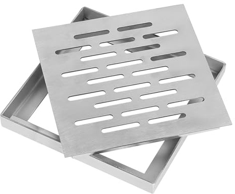 RANJIMA Scarico da pavimento in acciaio inox, quadrato, 200 x 200 mm, antiscivolo, con telaio, anti-odore, per bagno, terrazza, balcone, giardino, griglia di scarico per esterni, drenaggio dell'acqua