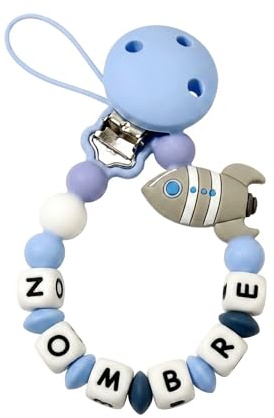 PEQUEANDO - Clip para Chupete Chupetero Personalizado de Silicona Sujeta Chupetes con Diseño de Una Sola Pieza para Bebés Niños y Niñas Regalo Nacimiento Bebé (PACK 1 AZUL)