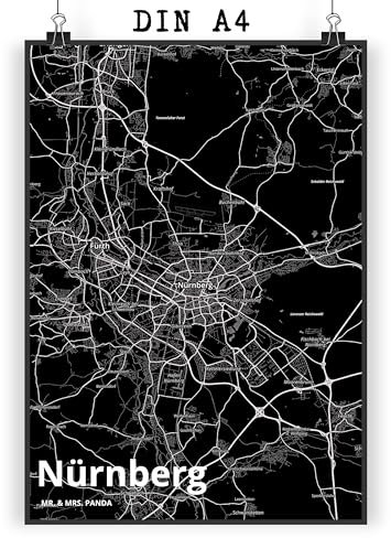 Mr. & Mrs. Panda Poster Nürnberg DIN A4 - Geschenk, Wandposter, Städte, Stadt Dorf Karte Landkarte Map Stadtplan, Posterdruck, Raumdekoration, Dorf,