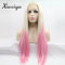 Xiweiya Kunsthaar-Perücke, mit hitzebeständigem Kunstfaser, Ombre-Blond zu Rosa, Pfirsichrot, Perücke, für Damen, Rosie Whiteley Frisur, Pink, 61 cm (24 Zoll)