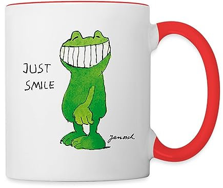 Spreadshirt Janosch Günter Kastenfrosch Just Smile Tasse Zweifarbig, One size, Weiß/Rot