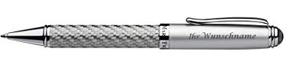 hochwertiger Kugelschreiber Mark Twain mit Gravur / in silbernem Karbondesign