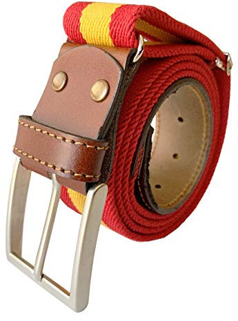 LEGADO Cinturon hombre y pulsera bandera España, cinturon elastico con cuero marron, piel de Ubrique como nuestras carteras y accesorios. (Bandera de España)