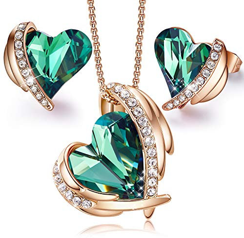 CDE Schmuckset Damen Geschenke für Frauen Herz Halskette Kette Ohrringe Set, Rosegold mit Geschenkbox Valentinstag Jahrestag Geburtstag Muttertags Freundin Ehefrau Mädchen