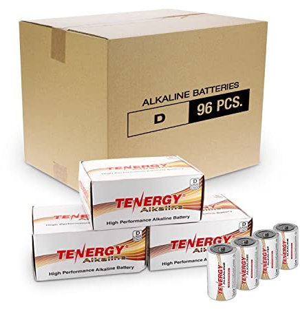 Tenergy 1.5V D Alkaline LR20 Battery, High Performance D Non-Rechargeable Batteries for Clocks, Remotes, Toys & Electronic Devices, Replacement D Cell Batteries, 96 Pack