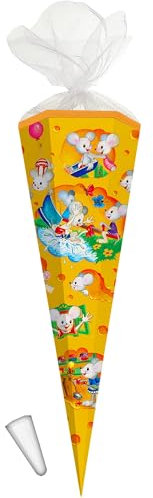alles-meine.de GmbH Schultüte - lustige & süße Mäuse - 85 cm - 6 eckig - Tüllabschluß - Zuckertüte - mit/ohne Kunststoff Spitze - Markneukirchen - Jungen Mädchen - Maus Tiere /..