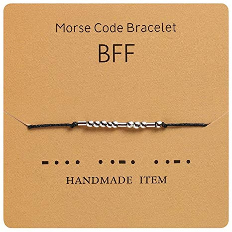 HMOOY Morsecode Armband versilberte Perlen auf Seidenschnur Freundschaftsarmband Geheime Botschaft Morris Schmuck für Frauen Männer Geschenk für sie Ihn (BFF)
