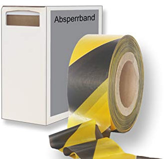 Absperrband in Gelb/Schwarz mit und ohne Karton 75mm 500m (mit Karton, 35µ)