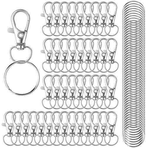 HXSEMAYIG 100PCS Keychain Hooks with Key Rings,Metal Swivel Lobster Claw Clasps, for Keychain Clip Lanyard, Jewelry Making, Crafts (Silver)