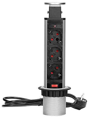 ORNO Enchufe para Mueble 3 vías con Cable 1,8m 3680W (Plástico + Metal Pintado)