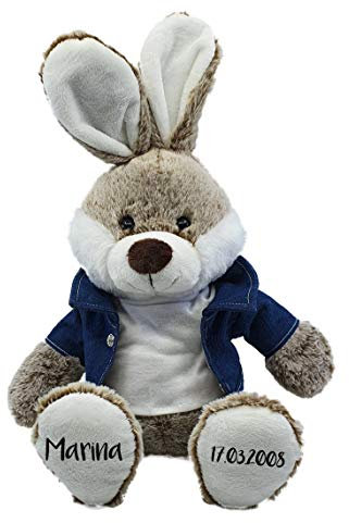 CreaDesign, Kuscheltier Plüschtier Hase Elvis Kuscheltier Hase Elvis, mit Name, braun, 45 cm, kuschelweich, mit Jeanshemd und Shirt