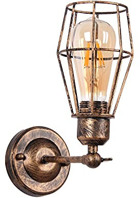 TWSXTE Applique da parete interno vintage, E27 Retrò Lampada da parete, paralume regolabile della presa,per la caffetteria Loft Cucina soggiorno e camera d'albergo (senza lampadina)