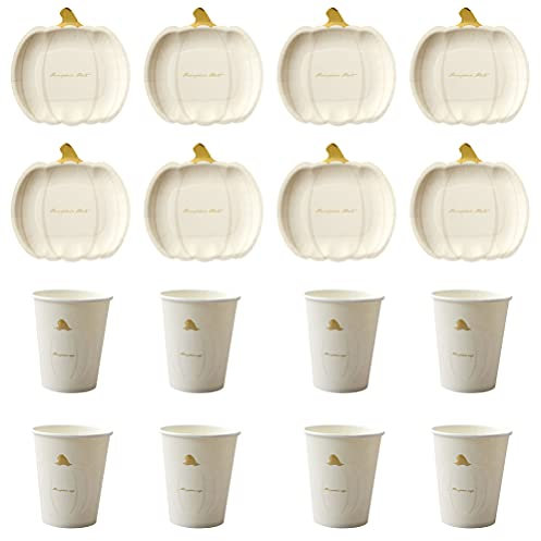 TOYANDONA Disposable Cup 10 Pcs Halloween Paper Plates and Cups Disposable Pumpkin Plates Cups Dessert Candy Dish Bowl Cake Plate for Thanksgiving Day Fall Party Supplies Disposable Cutlery
